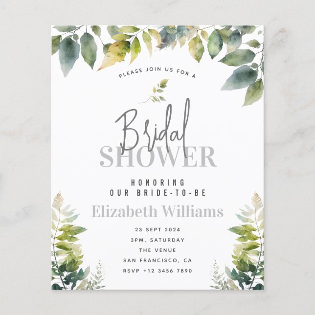 Papier BUDGET Élégante verdure Invitation de douche nupti (Devant)
