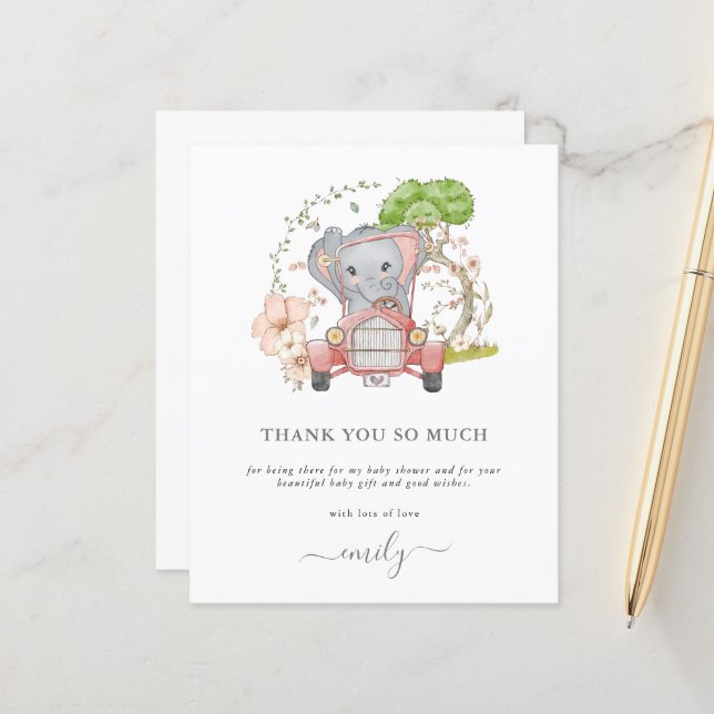 Papier Budget Elephant Baby shower voiture Merci (Devant/Arrière en situation)