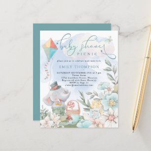 Papier Budget Elephant Boy Baby shower Pique-nique Invita