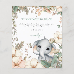 Papier Budget Eléphant Floral Sage Baby shower Merci