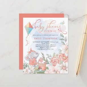 Papier Budget Elephant Florals Baby shower Pique-nique In