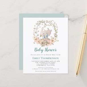 Papier Budget Elephant Foliage Boy Baby shower Invitation