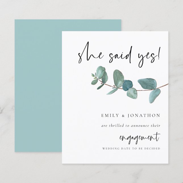 Papier Budget Elle A Dit Oui Fiançailles Eucalyptus (Devant / Derrière)