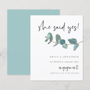 Papier Budget Elle A Dit Oui Fiançailles Eucalyptus
