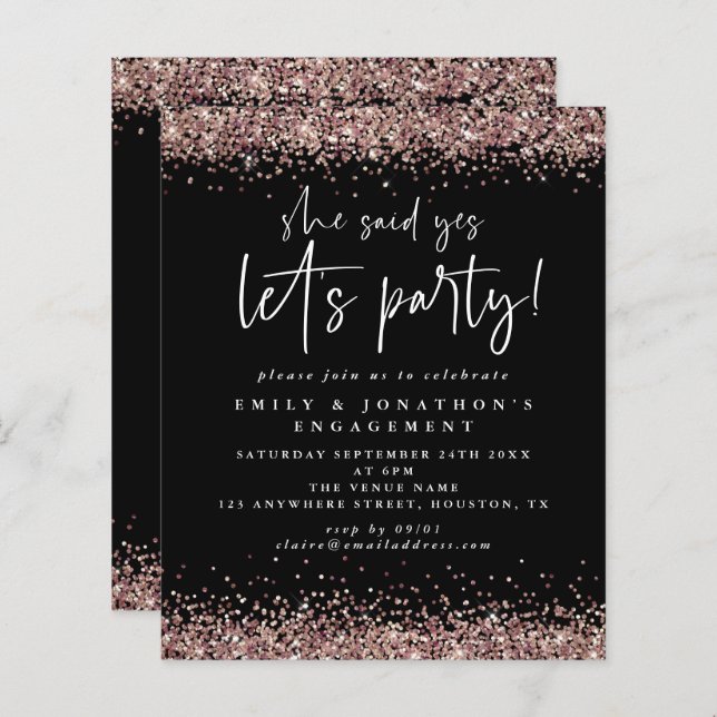 Papier Budget Elle A Dit Oui Rose Parties scintillant Or  (Devant / Derrière)