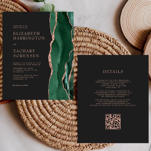 Papier Budget Emerald Agate Rose Gold QR Code Mariage (Créateur téléchargé)