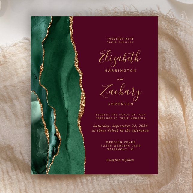 Papier Budget Emerald Green Agate Bourgogne Mariage Invit (Créateur téléchargé)