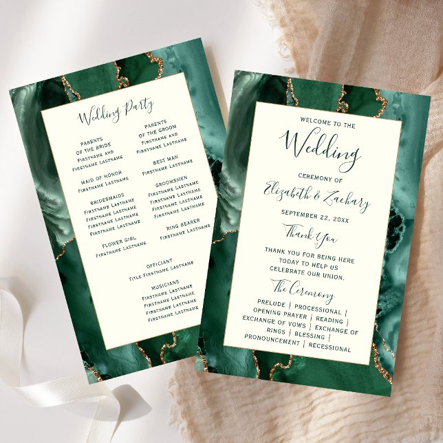 Papier Budget Emerald Green Agate Ivory Wedding Program (Créateur téléchargé)