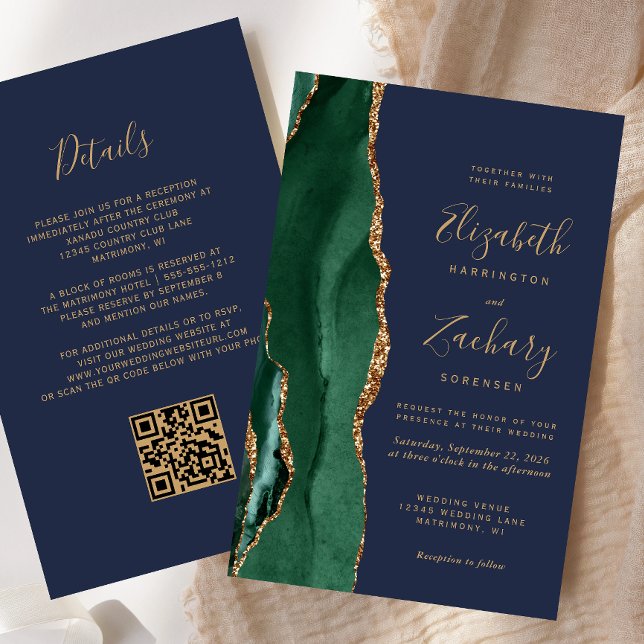 Papier Budget Emerald Green Agate Marine QR Code Mariage (Créateur téléchargé)