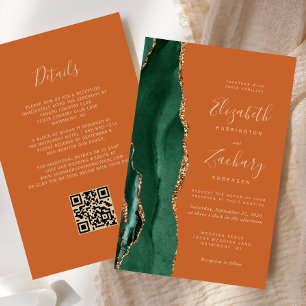 Papier Budget Emerald Green Agate rouille QR Code Mariage