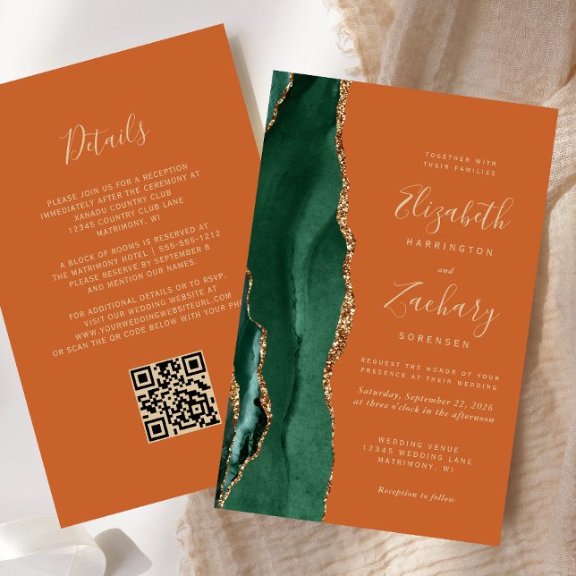 Papier Budget Emerald Green Agate rouille QR Code Mariage (Créateur téléchargé)