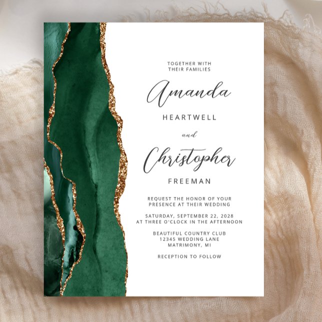 Papier Budget Emerald Green Agate Wedding Invite (Créateur téléchargé)