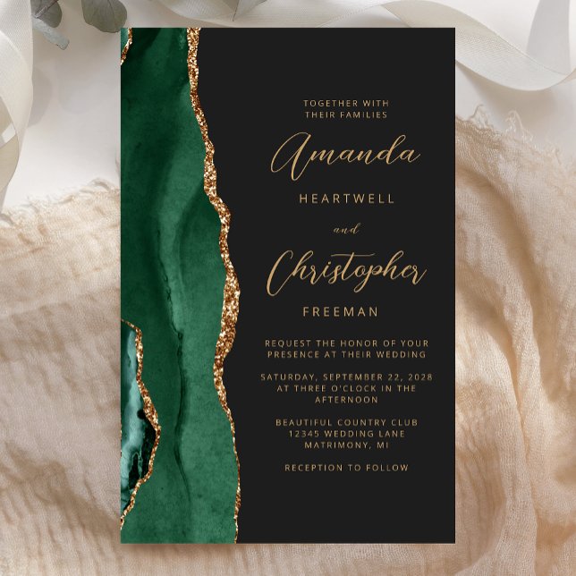 Papier Budget Emerald Green Gold Agate Dark Mariage (Créateur téléchargé)