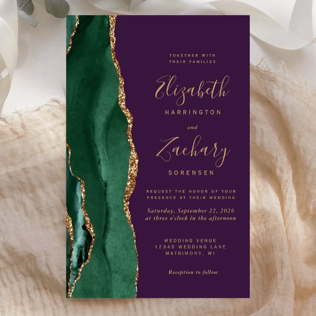 Papier Budget Emerald Green Gold Agate Purple Mariage (Créateur téléchargé)