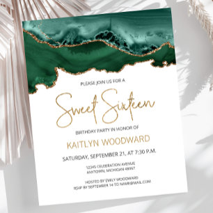 Papier Budget Emerald Green Gold Agate Sweet 16 Invitatio