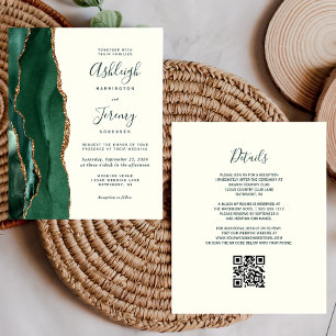 Papier Budget Emerald Green Gold Ivory QR Code Mariage