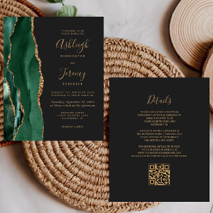Papier Budget Emerald Green Gold QR Code de mariage Invit
