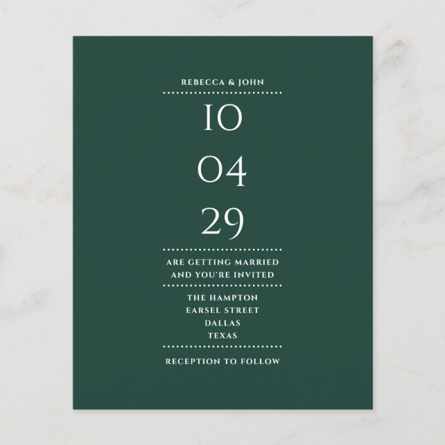 Papier Budget Emerald Green Mariage Date Invitation (Devant)