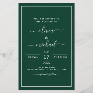 Papier Budget Emerald Green Mariage Typographie moderne