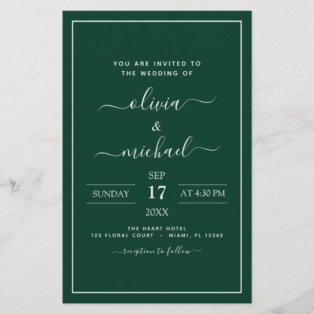 Papier Budget Emerald Green Mariage Typographie moderne (Devant)