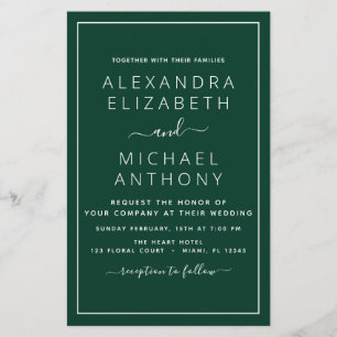 Papier Budget Emerald Green Mariage Typographie moderne