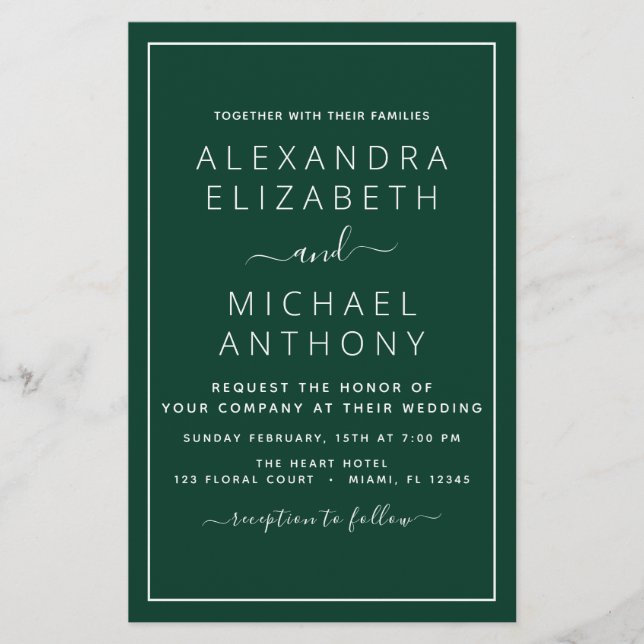 Papier Budget Emerald Green Mariage Typographie moderne (Devant)