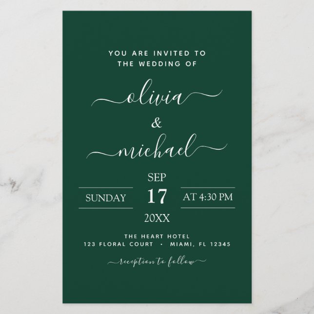 Papier Budget Emerald Green Mariage Typographie moderne (Devant)