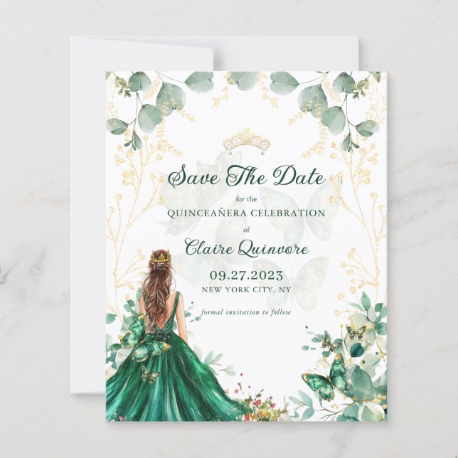 Papier Budget Emerald Green Quinceanera Enregistrer La Da (Devant)