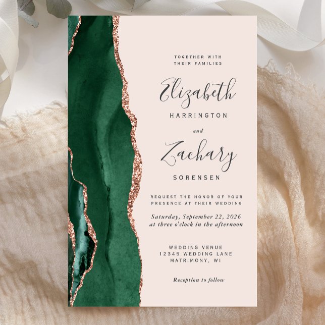 Papier Budget Emerald Green Rose Gold Agate Blush Wedding (Créateur téléchargé)