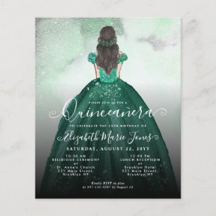 Papier Budget Emerald Green Silver Princess Quinceañera