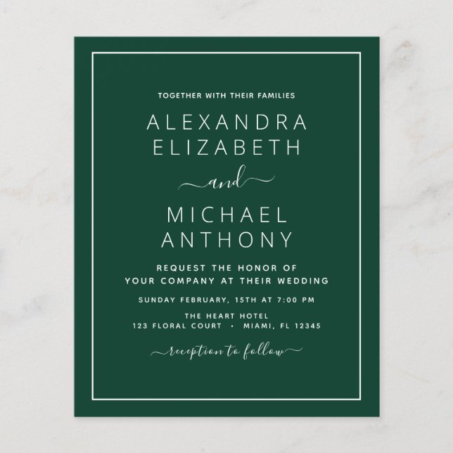 Papier Budget Emerald Mariage vert avec invitation photo (Devant)