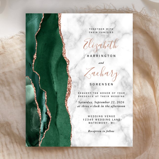 Papier Budget Emerald Rose Gold Agate Mariage en marbre (Créateur téléchargé)