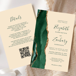 Papier Budget Emeraude Agate Champagne Code QR de Mariage