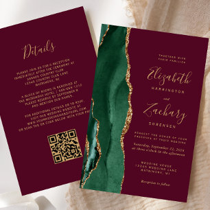 Papier Budget Émeraude Bordeaux Code QR Mariage