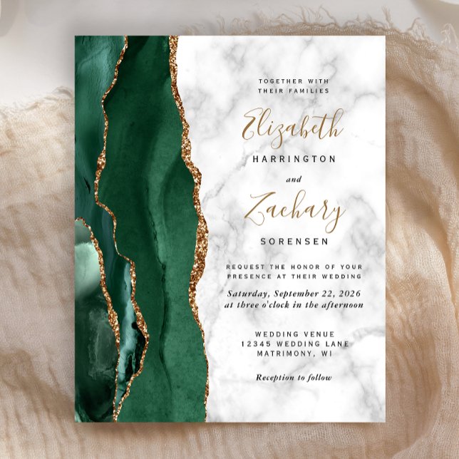 Papier Budget Émeraude Vert Agate Marbre Mariage (Créateur téléchargé)