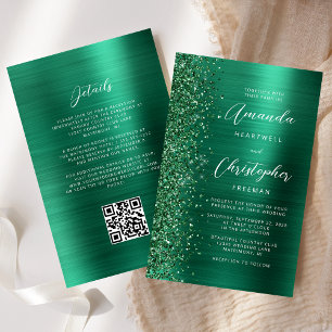 Papier Budget Émeraude Vert Métal Brossé Code QR Mariage