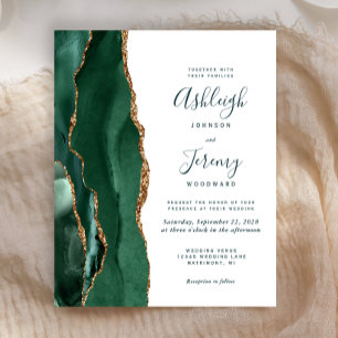Papier Budget Émeraude Vert Or Agate Script Mariage