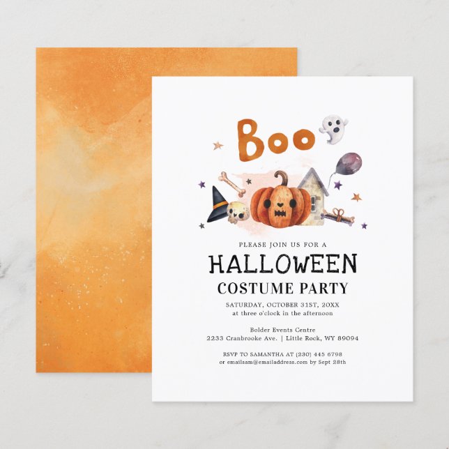 Papier Budget Enfants Halloween Costume Fête Invitation (Devant / Derrière)