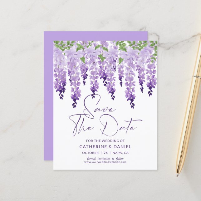 Papier Budget Enregistrer la date Aquarelle Mariage Wiste (Devant/Arrière en situation)