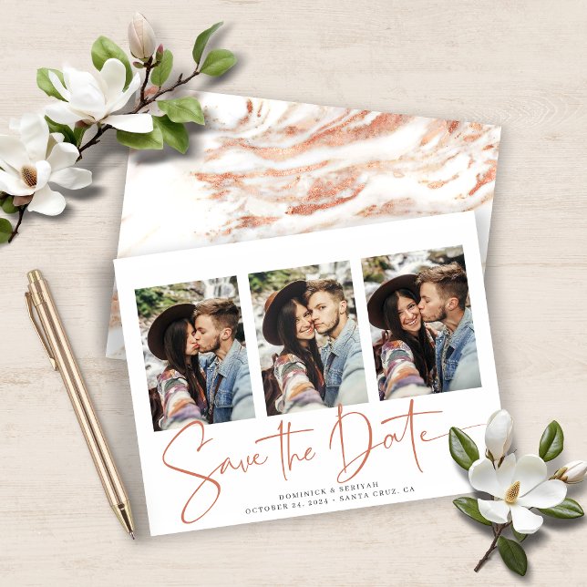 Papier BUDGET Enregistrer la date Faire-part en marbre de (BUDGET Save the Date Copper Rose Gold Marble Announcements)