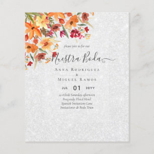 Papier BUDGET Espagnol BODA Automne Fleurs Orange Bourgog