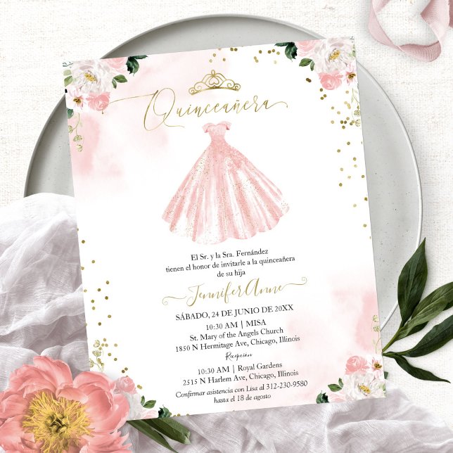 Papier Budget espagnol Quinceanera Invitation Floral (Créateur téléchargé)