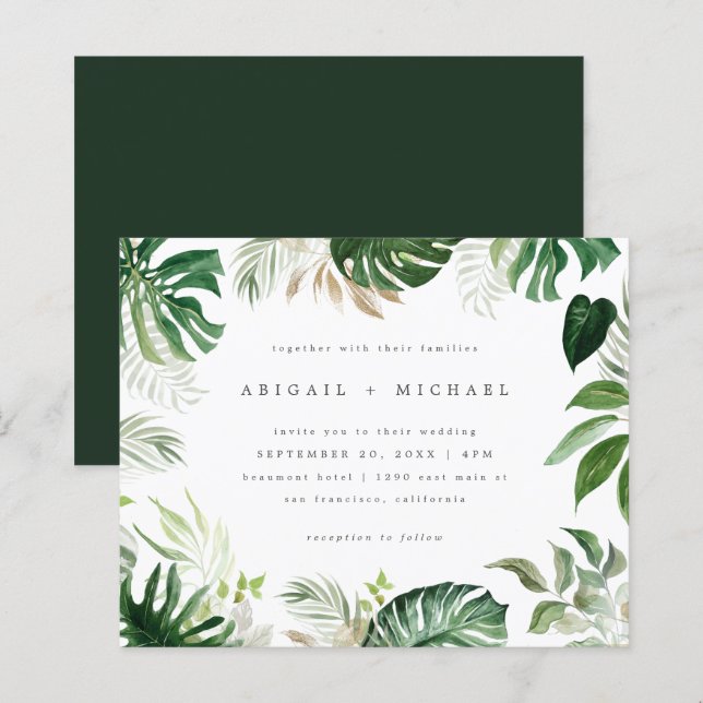 Papier Budget Été Aquarelle Mariage de feuillage tropical (Devant / Derrière)