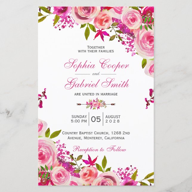 Papier Budget Été Faire-part de mariage Floral Rose Chaud (Devant)