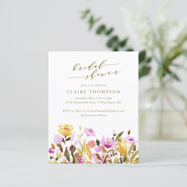 Papier Budget Été Fleurs roses Fête des mariées Invitatio (Debout devant)