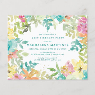 Papier Budget Été Floral 21e Invitation anniversaire