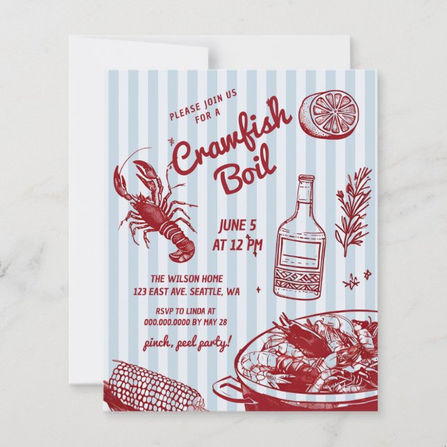 Papier Budget Été Fruits de mer Crawfish Invitation de la (Devant)