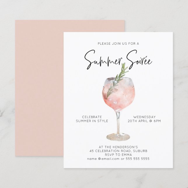 Papier Budget Été Soiree Boissons Cocktail Party Rose (Devant / Derrière)