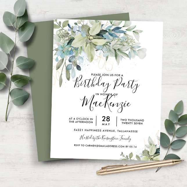 Papier Budget Eucalyptus Anniversaire Fête Invitation (Budget Eucalyptus Birthday Party Invitation)