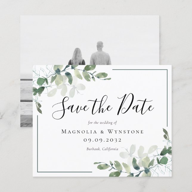 Papier BUDGET Eucalyptus Aquarelle Mariage Enregistrer La (Devant / Derrière)